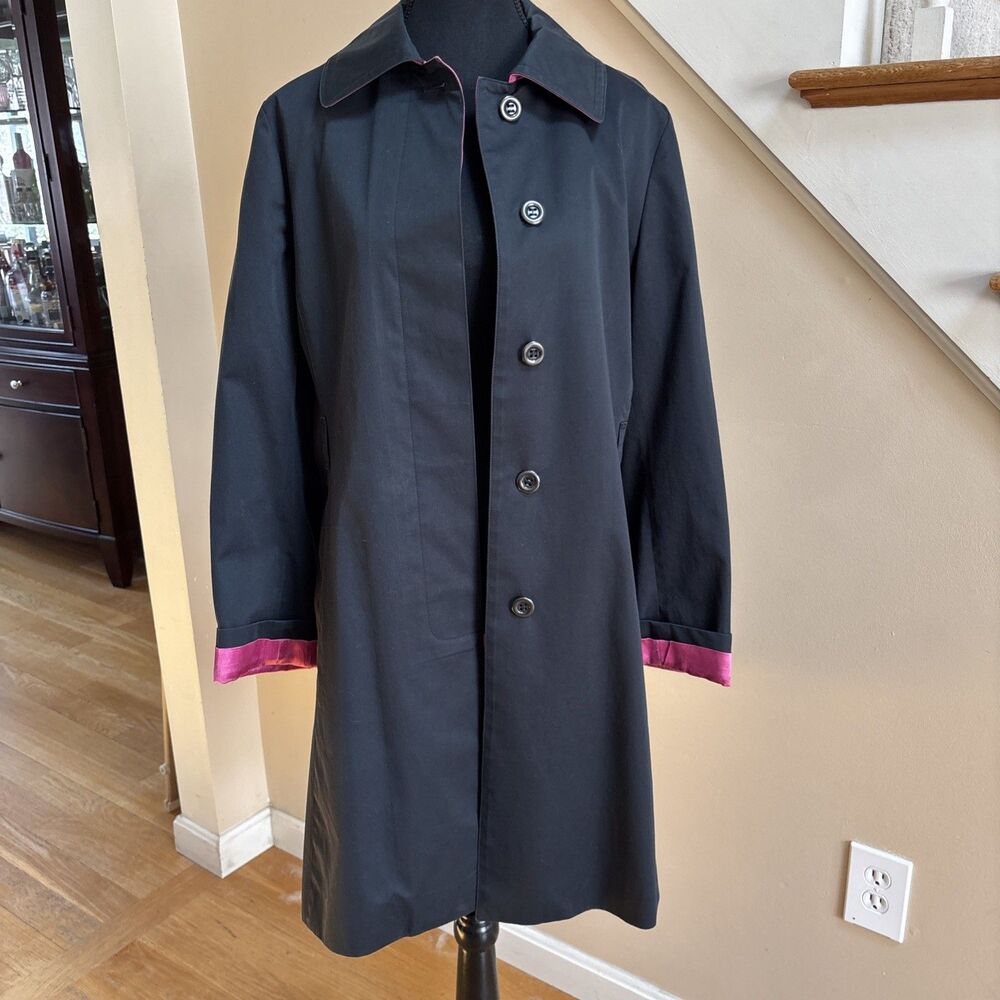 Women’s Fleurette Passport 100% Cotton Black Trench Coat Size 12 Made In USA